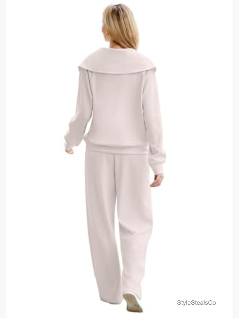 Half Zip Sweatshirt & Wide Leg Sweatpant 2 Piece Set Sweatsuit - Picture 4 of 7